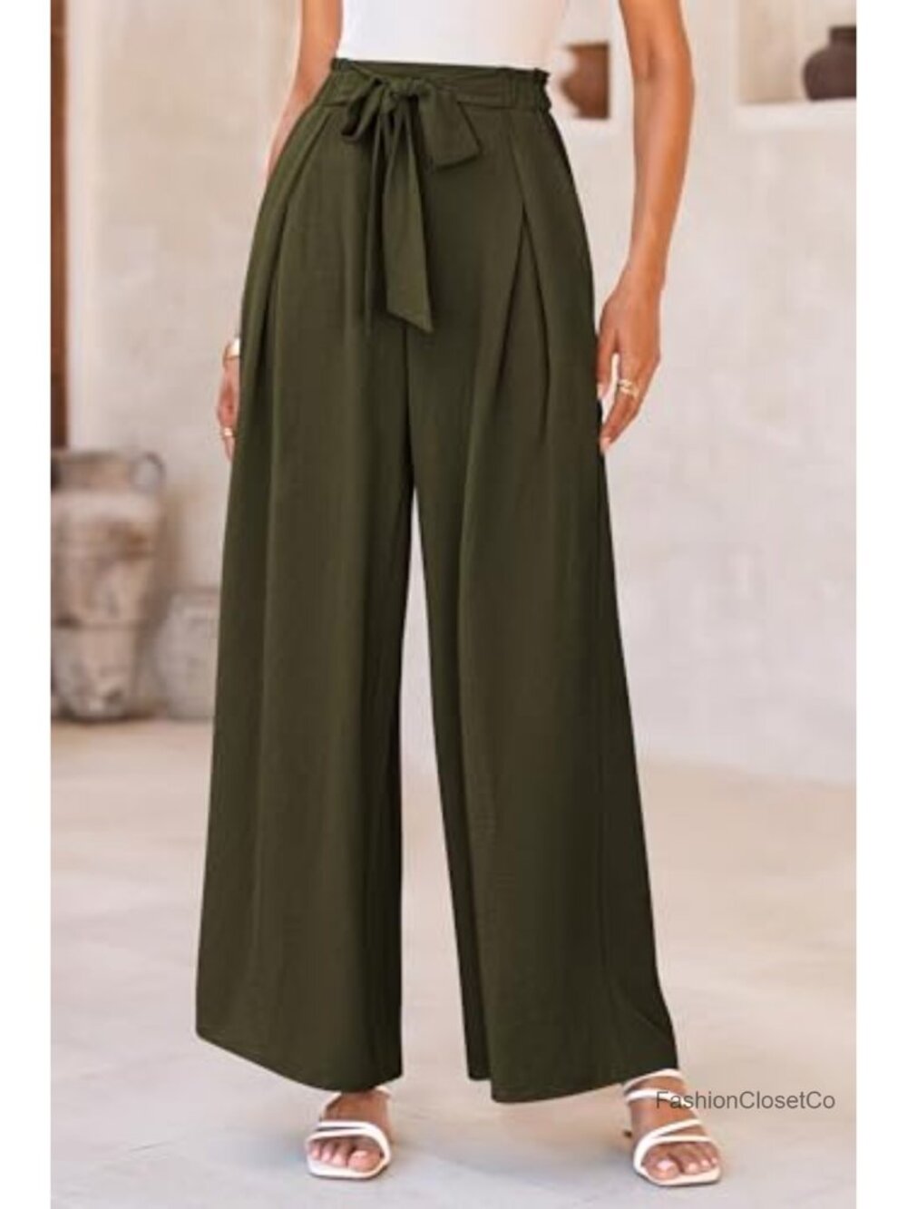 Women's Wide Leg Palazzo Trousers High Waisted Elastic Work Pants - Picture 2 of 6